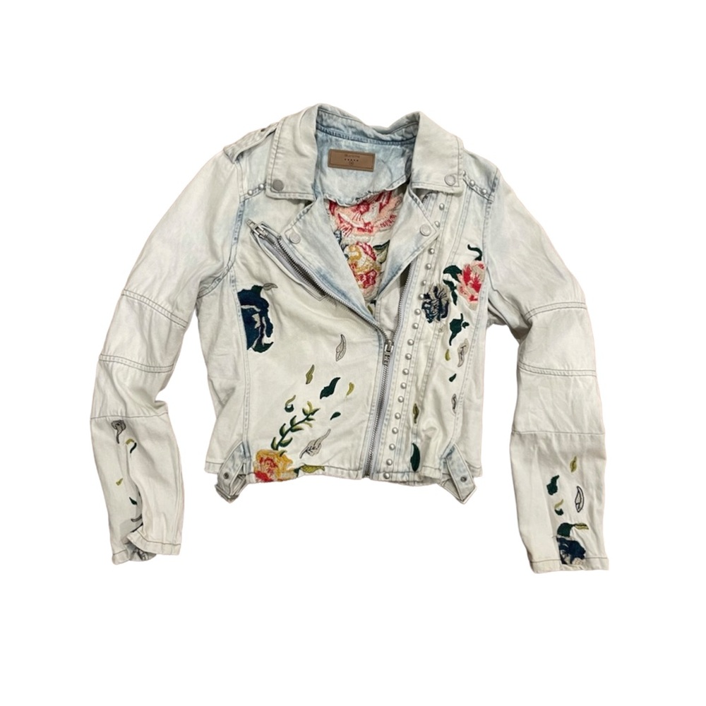 BLANK NYC embriodered denim motto jacket - MEDIUM